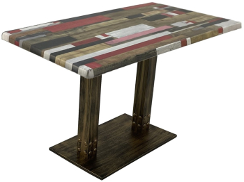 Masa dreptunghiulara pentru terasa dreptunghiulara Raki Redden Wood 120x70xh74cm blat werzalit si baza metalica aspect vintage bronz antic 