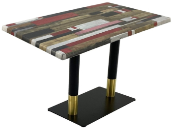 Masa dreptunghiulara pentru terasa restaurant Raki Redden Wood 120x70xh74cm blat werzalit si baza dubla metalica negru/auriu 