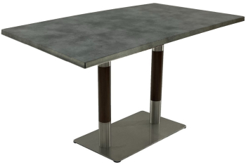 Masa dreptunghiulara terasa exterior/interior 120x70xh74cm Raki Copperfield blat werzalit si baza metalica argintie cu accente aspect lemn 