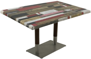 Masa dreptunghiulara terasa Raki Redden Wood 120x70xh74cm blat werzalit si baza metalica argintie cu accente aspect lemn 