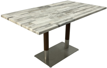 Masa exterior/interior de bar dreptunghiulara Raki White Block 140x80xh74cm blat werzalit si baza metalica argintie cu accente aspect lemn 