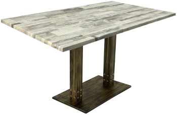 Masa exterior/interior de cafenea dreptunghiulara Raki White Block 140x80xh74cm blat werzalit si baza metalica aspect vintage bronz antich 