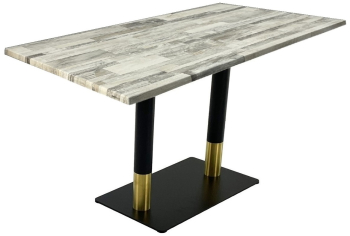 Masa exterior/interior de restaurant dreptunghiulara Raki White Block 140x80xh74cm blat werzalit si baza dubla metalica negru/auriu 