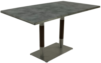 Masa Raki Copperfield blat werzalit dreptunghiulara 140x80xh74cm si baza metalica argintie cu accente aspect lemn pentru restaurant 
