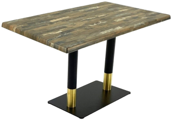 Masa Raki Maracaibo blat werzalit de food court restaurant dreptunghiulara 120x70xh74cm si baza dubla metalica negru/auriu 