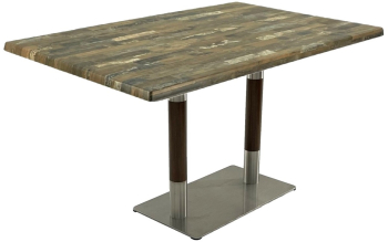 Masa Raki Maracaibo blat werzalit de terasa food court dreptunghiulara 120x70xh74cm si baza metalica argintie cu accente aspect lemn 
