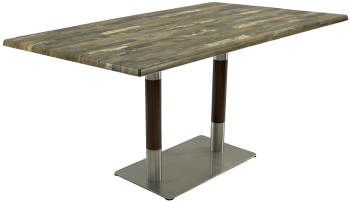 Masa restaurant cafenea dreptunghiulara blat werzalit 140x80xh74cm Raki Maracaibo picior metalic argintiu cu accente aspect lemn 