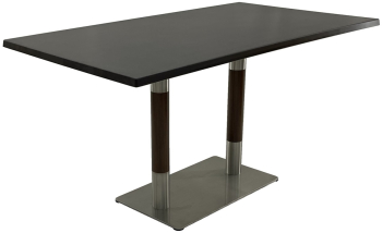 Masa restaurant dreptunghiulara blat werzalit Raki New Wenge 140x80xh74cm si baza metalica argintie cu accente aspect lemn 