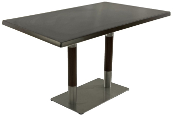Masa terasa bar blat werzalit dreptunghiular Raki New Wenge 120x70xh74cm si baza metalica argintie cu accente aspect lemn 