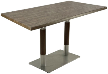 Masa terasa bar dreptunghiulara 120x70xh74cm Raki Dark Seagrass blat werzalit si baza metalica argintie cu accente aspect lemn 