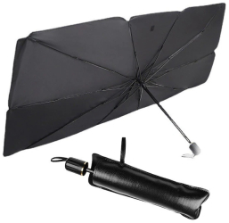 Parasolar Auto pliabil in Forma de Umbrela 137 x 76 cm pentru Masina sau Autoutilitara marca Tudis Protectie UV Negru-Argintiu 