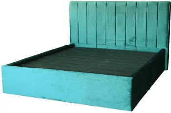Pat tapitat Sani Relaxico Stripes 140 x 200 cm Verde cu somiera metalica rabatabila si spatiu de depozitare