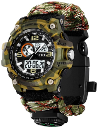 Ceas barbatesc Tio® Stil Militar Army Supravietuire Cremene foc Busola Paracord Fluier 
