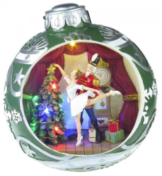 Decoratiune Craciun muzicala glob de brad cu balerina LED multicolor 3xAA 30.5x26.5 cm 