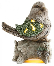 Decoratiune iarna ceramica randunica pe trunchi de copac verde LED 3xAAA 22x21.5x40 cm 