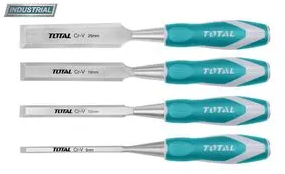 Set 4 dalti pentru lemn Total Industrial - 6mm 12mm 19mm 25mm - TOTAL - SET 4 DALTI PENTRU LEMN 6MM 12MM 19MM 25MM - CR-V INDUSTRIAL 