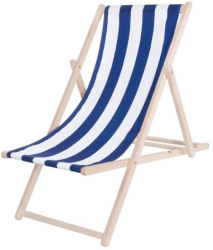 Sezlong pentru gradina lemn reglabil pliabil dungi alb-albastru 58x124 cm Springos 
