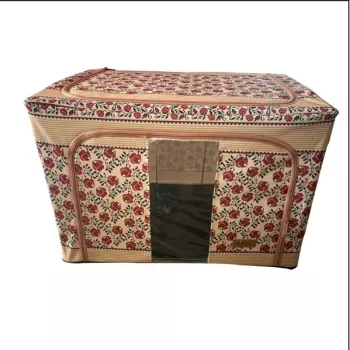 Cutie de Depozitare Pliabila Flippy 100 L din Bumbac si In 60X42X40 cm Fereastra Frontala 2 Usi de Acces cu Fermoar Bidirectional Cadru 