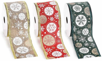 Set 3 panglici Craciun textil 63 mm x 10 m 