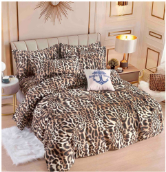 Lenjerie finet premium cu elastic pentru pat dublu model leopard 