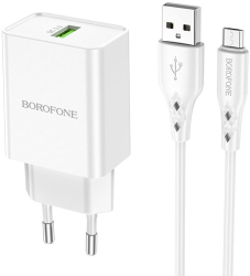 Incarcator Priza Borofone BN5 Sunlight cu cablu MicroUSB QC 3.0 18W Alb 