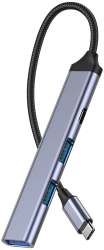 Adaptor Hub USB Type-C PD MRG MGL232 3x USB USB 3.0 Multiport 4 in 1 Aluminiu Conectare Plug&PLay Ultra Slim Argintiu