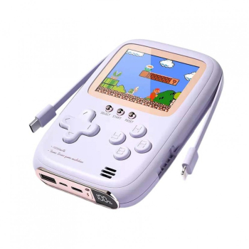 Power Bank 2 in 1 OMEGA 10000 mAh 10W Consola cu 500 de jocuri cu fire type C si lightning mov