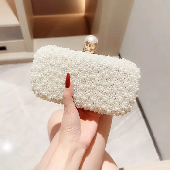 Geanta clutch ivoar/auriu cu perle 1003 01 