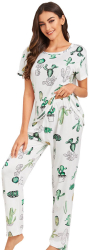 Pijama dama model cactus verde/alb M 