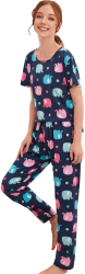 Pijama dama model Elefanti albastru/roz S 