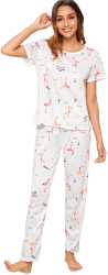 Pijama dama model Flamingo alb/roz S