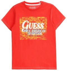 Tricou guess din bumbac cu imprimeu grafic si logo Rosu 10 ani 140 CM 
