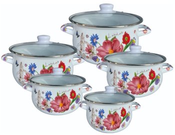 Set ghiveci Rosberg R54518H5G 10 h Strat email Capac din sticla Inductie Imprimare florala Alb 