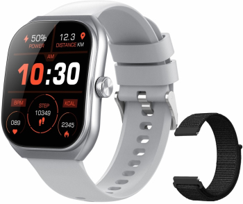 Smartwatch Techbasics Ecran Curbat 2.01 Apeluri Bluetooth 5.3 Microfon HD Notificari Monitorizare sanatate 2 Bratari Gri 