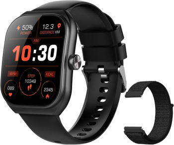 Smartwatch Techbasics Ecran Curbat 2.01 Apeluri Bluetooth 5.3 Microfon HD Notificari Monitorizare sanatate 2 Bratari Negru 
