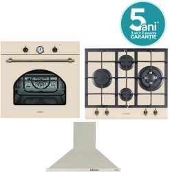 Pachet incorporabil Samus Cuptor SC620VTV Clasa A 2200W 56L + Plita PSG-64VG1 4 arzatoare Gaz + Hota HS604DHR 166W 1 motor 60 cm Beige