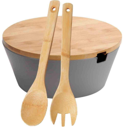 Kesper 32600 castron de salata si 2 set de tacamuri 1 5 l 26x11 cm melamina bambus gri 