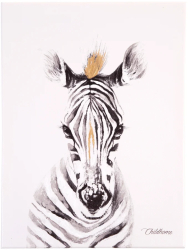 Pictura in ulei Childhome 30x40 cm Zebra cu detalii aurii 