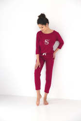 Pijama dama Sensis Sarah cu maneca lunga 3/4 si pantalon lung 7/8 bumbac M rosu 