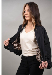 GEACA BOMBER NEGRU CU INTERIOR ANIMAL PRINT FRINCO TALIE UNICA Negru 