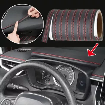Banda Decorativa Pentru Interiorul Vehiculului Lungime 2M Din Piele Ecologica Culoare Neagra + Cusatura Rosie 