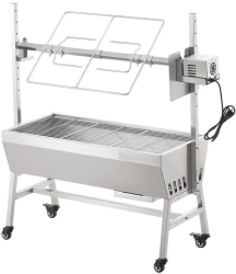 Gratar pe carbune cu rotisor electric 42W Otel Inoxidabil inaltime de gatit reglabila 1110x417x1080 mm 4 roti blocabile 