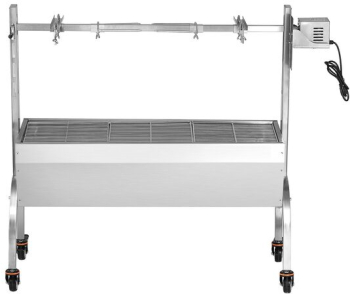 Gratar pe carbune cu rotisor electric 52W Otel Inoxidabil inaltime de gatit reglabila 1310x435x1158 mm 4 roti blocabile 