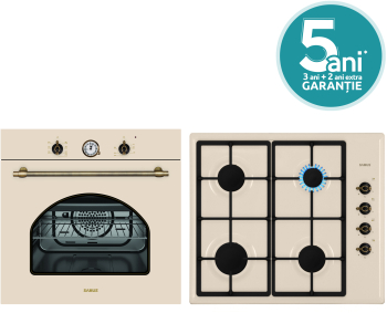 Pachet incorporabil Samus Cuptor SC620VTV Clasa A 2200W Grill 56L 7 functii + Plita incorporabila Samus PS650VS 4 arzatoare pe gaz Bej 