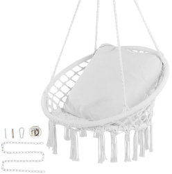 Hamac scaun suspendat cu perna accesorii prindere max 150 kg Alb 800x625x800 mm pentru interior/exterior 