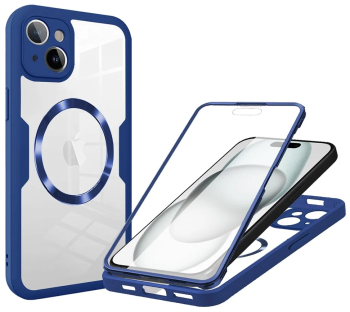 Husa pentru iPhone 15 + Folie - Techsuit ColorVerse 360 MagSafe Series - Blue 