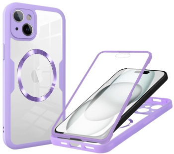 Husa pentru iPhone 15 + Folie - Techsuit ColorVerse 360 MagSafe Series - Purple 