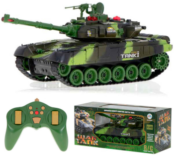Tanc militar de jucarie RC 9993 2.4 GHz cu telecomanda si camuflaj forestier 