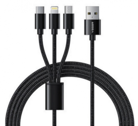Cablu alimentare Veger V303 impletit 3 in 1 Lightning Type-C micro USB Negru 1.5m 