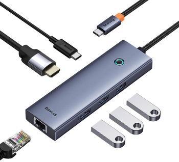 Hub Type-C la HDMI 3xUSB Type-C RJ45 4K60Hz - Baseus UltraJoy B00052807813-00 - Space Grey 